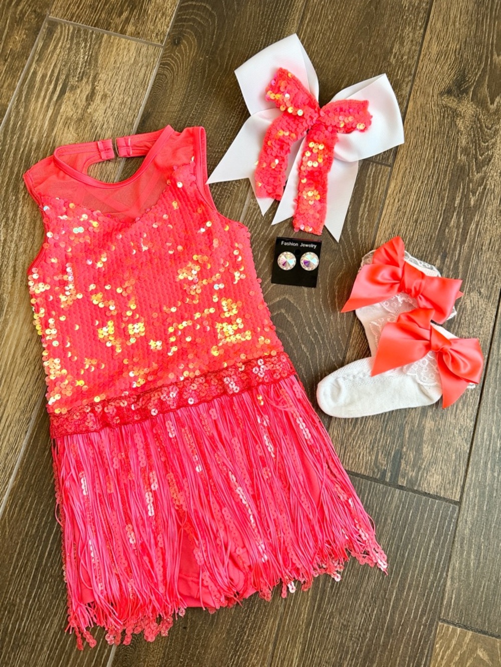 Weissman Girls’ Something I Want Tangerine Fringe/Sequin Dance Costume Bundle—6Y